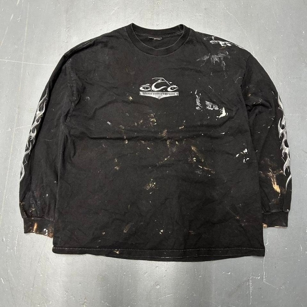 Y2K Orange County choppers biker paint splattered long sleeve tshirt sleeve hits